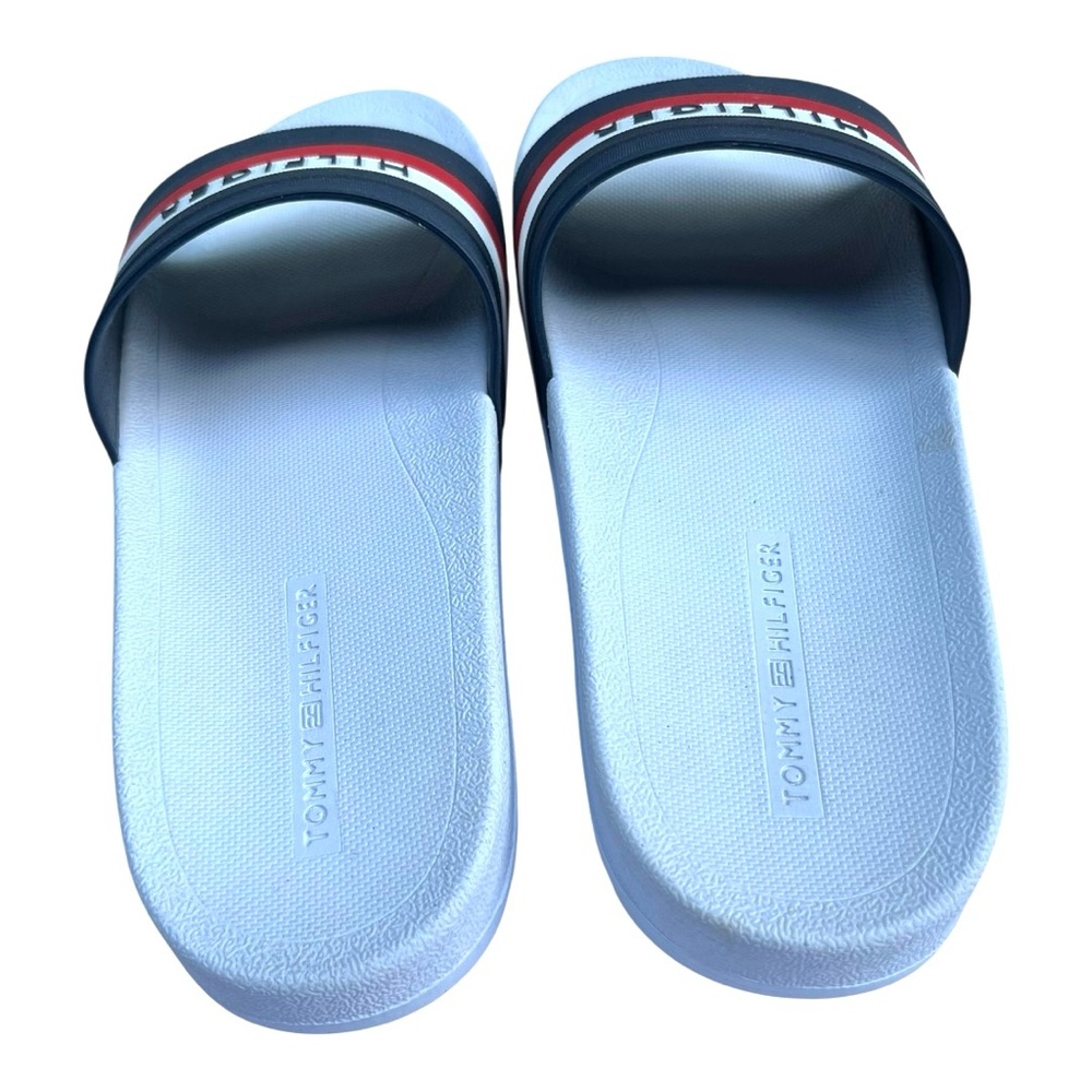 Tommy Hilfiger Riker Slide/Sandal White Sole Classic Hilfiger Spellout Sz 9 Pool View 2